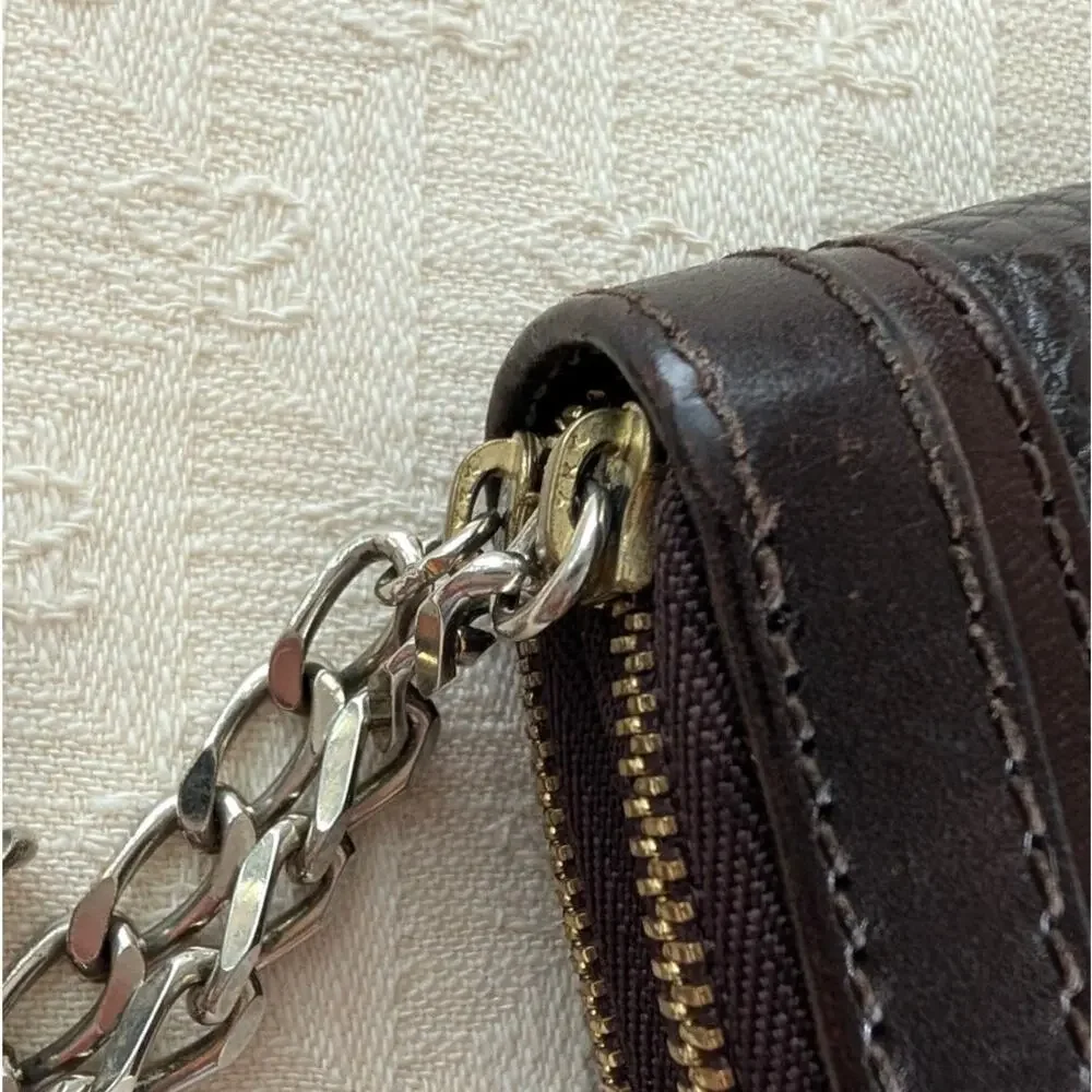 Burberry Vintage Leather Wallet with Chain Black Plaque Logo Bifold Rare